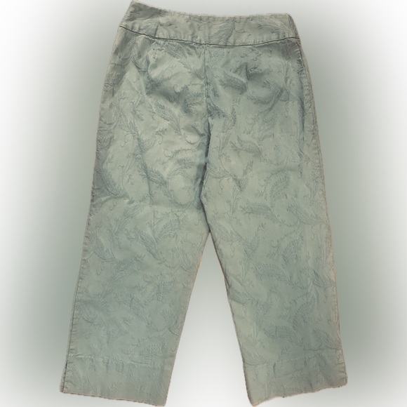 GUC Merona SZ 10 sage green w/tone on tone paisley print cropped pants/waist 29” - Picture 4 of 7
